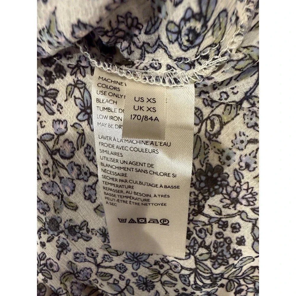 Free People Long Sleeve Floral Smocked Blouse Blue Size XS